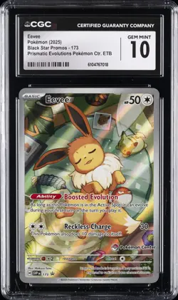2025 POKEMON PRISMATIC EVOLUTIONS POKEMON CENTER ETB PROMO SVP #173 EEVEE CGC 10 - Image 1