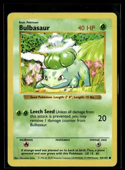 Pokemon TCG Base Set (Shadowless) #044/102 Bulbasaur - Image 1