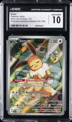 2025 POKEMON PRISMATIC EVOLUTIONS POKEMON CENTER ETB PROMO SVP #173 EEVEE CGC 10 - Image 1