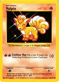 Pokemon TCG Vulpix 68/102 Common Base Set Shadowless HP - Image 1