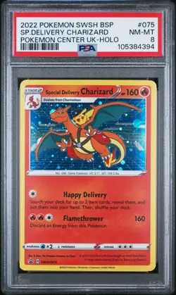2022 POKEMON SWSH BLACK STAR PROMO #075 SPECIAL DELIVERY CHARIZARD-HOLO PSA 8 - Image 1