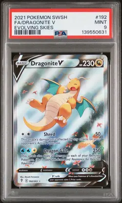 2021 POKEMON SWORD & SHIELD EVOLVING SKIES #192 FULL ART/DRAGONITE V PSA 9 - Image 1