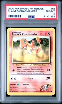 2000 POKEMON GYM HEROES #61 BLAINE'S CHARMANDER PSA 8 - Image 1