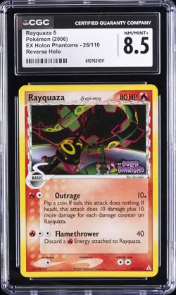 2006 POKEMON EX HOLON PHANTOMS #26 RAYQUAZA-REVERSE FOIL CGC 8.5 - Image 1