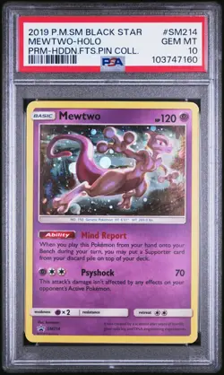 2019 POKEMON SM BLACK STAR PROMO HIDDEN FATES PIN COLL #SM214 MEWTWO-HOLO PSA 10 - Image 1