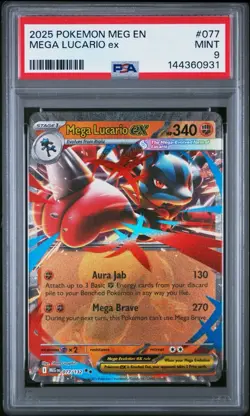 2025 POKEMON MEG EN-MEGA EVOLUTION #077 MEGA LUCARIO EX PSA 9 Mint Holo Rare TCG - Image 1