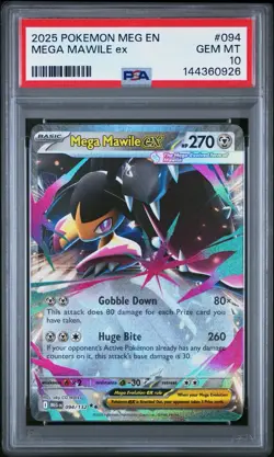 2025 POKEMON MEG EN-MEGA EVOLUTION #094 MEGA MAWILE EX PSA 10 Gem Mint Rare Holo - Image 1