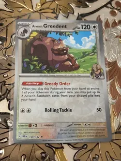 Pokemon Singles Reverse Holo Arven's Greedent Rare SV10: Destined Rivals 159/182 - Image 1