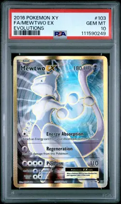 2016 POKEMON XY EVOLUTIONS #103 FULL ART/MEWTWO EX PSA 10 - Image 1