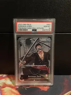 PSA 10 Roronoa Zoro 25th Anniversary OP01-001 (L) 2023 One Piece - Image 1