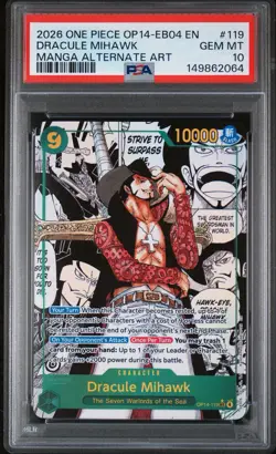 2026 One Piece Azure Sea's Seven Dracule Mihawk Manga Alt Art #OP14-119 PSA 10 - Image 1