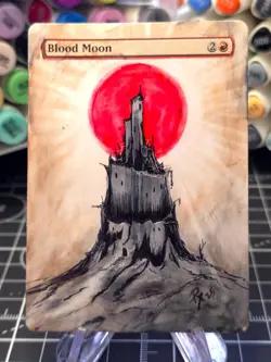 Blood Moon - Commander Magic The Gathering - *Altered Hand Painted * Tower - Image 1