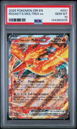 2025 POKEMON DRI EN-DESTINED RIVALS 031 TEAM ROCKET'S MOLTRES EX PSA 10 GEM MINT - Image 1