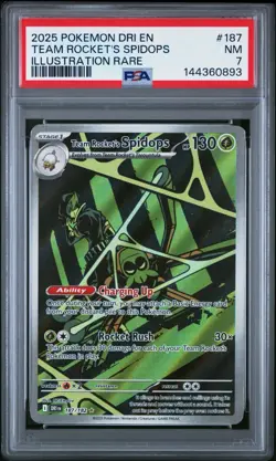 2025 POKEMON DESTINED RIVALS ILLUSTRATION RARE #187 TEAM ROCKET'S SPIDOPS PSA 7 - Image 1