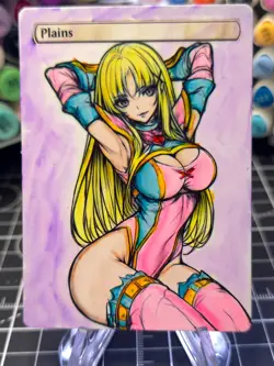 PLAINS - White - MTG *Altered Hand Colored Original Art Anime - Pink - Image 1