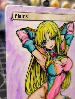 PLAINS - White - MTG *Altered Hand Colored Original Art Anime - Pink - Image 4