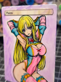 PLAINS - White - MTG *Altered Hand Colored Original Art Anime - Pink - Image 5