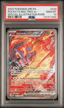 2025 POKEMON DRI EN-DESTINED RIVALS #229 TEAM ROCKET'S MOLTRES EX PSA 10 - Image 1