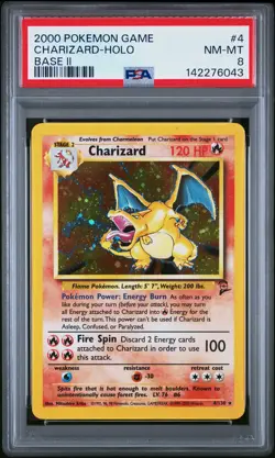 2000 POKEMON BASE SET 2 #4 CHARIZARD-HOLO PSA 8 - Image 1