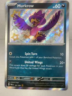 Murkrow 181/091 SV: Paldean Fates Baby Shiny Holo Rare Pokemon Card NM - Image 1