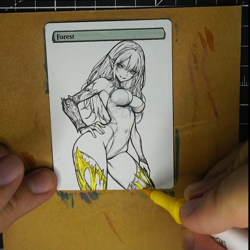 FOREST - Green - MTG *Altered Hand Colored Original Art Anime - Red Head - Image 2