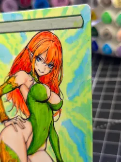 FOREST - Green - MTG *Altered Hand Colored Original Art Anime - Red Head - Image 5