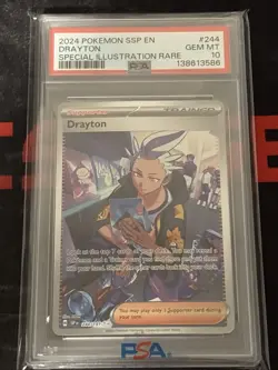 Pokemon TCG Surging Sparks Drayton Full Art Trainer Card 244/191 PSA 10 - Image 1