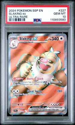 PSA 10 GEM 2024 Pokemon Surging Sparks SLAKING EX #227 Ultra Rare - Image 1