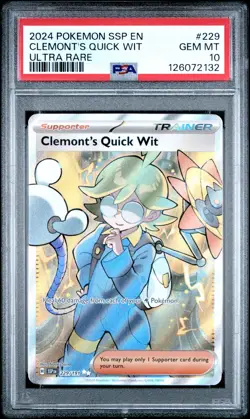 2024 POKEMON SSP EN-SURGING SPARKS ULTRA RARE #229 CLEMONT'S QUICK WIT PSA 10 - Image 1