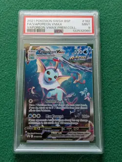 2021 POKEMON PREMIUM COLLECTION PROMO SWSH182 VAPOREON VMAX PSA 9 - Image 1