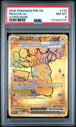 2025 POKEMON PRE EN-PRISMATIC EVOLUTIONS HYPER RARE #179 PIKACHU EX PSA 8 - Image 1