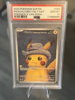 Pokemon Pikachu 2023 Van Gogh Grey Felt Hat #085 PSA 10 - Image 3