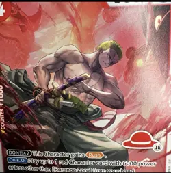 One piece card, Roronoa Zoro ST21-015 SR, RED STRAW HAT Logo 16, Yosuke Adachi - Image 4