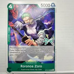 Roronoa Zoro OP12-036 C, GREEN 3 SWORD LOGO 24, one piece card, NIJIMAARC - Image 1