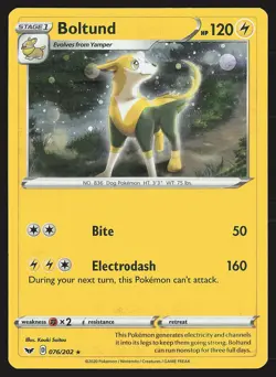 SWSH01: Sword & Shield Base Set Boltund (076) #076/202 Holo Rare Pokemon Card - Image 1