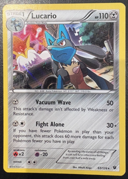 Pokemon TCG Lucario 63/124 Fates Collide Cosmo Holo Rare LP - Image 1