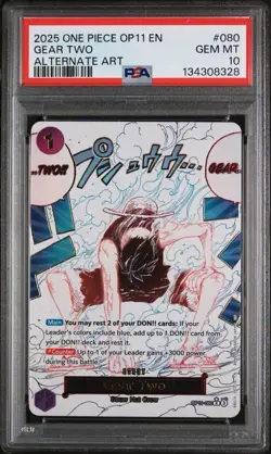 2025 ONE PIECE OP11 A FIST OF DIVINE SPEED ALTERNATE ART #080 GEAR TWO PSA 10 - Image 1