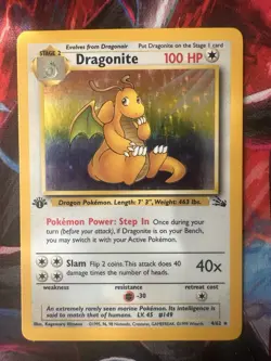 Pokemon Fossil Holo DRAGONITE 4/62 1st EDITION - Image 1
