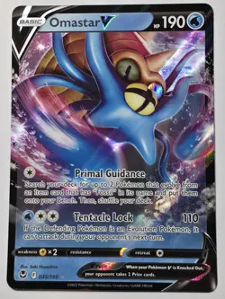 Pokemon Omastar v TCG Sword & Shield Silver Tempest Holo Ultra Rare Card 035/195 - Image 1