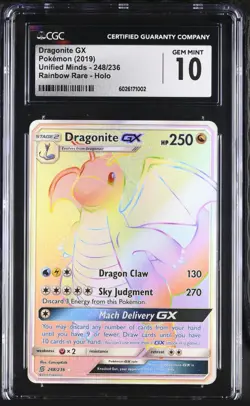 2019 POKEMON SUN & MOON UNIFIED MINDS SECRET #248 DRAGONITE GX CGC 10 RAINBOW - Image 1