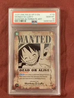 Bandai One Piece OP13 Monkey D. Luffy Alternate Art Secret Rare PSA 10 - Image 1