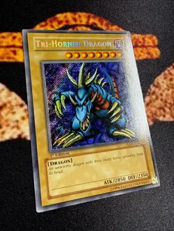 YUGIOH • TRI HORNED DRAGON • SECRET RARE • LOB-000 • 1st EDITION • GLOSSY • NM - Image 4