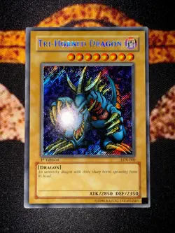 YUGIOH • TRI HORNED DRAGON • SECRET RARE • LOB-000 • 1st EDITION • GLOSSY • NM - Image 5