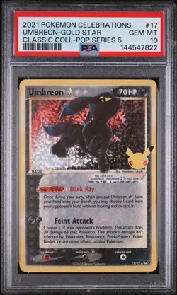 Pokemon 2021 Celebrations Umbreon-Gold Star 17/17 Holo PSA 10 Classic Collection - Image 1