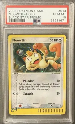 PSA 10 - 2003 POKEMON BLACK STAR PROMO #013 MEOWTH HOLO EREADER - Image 1