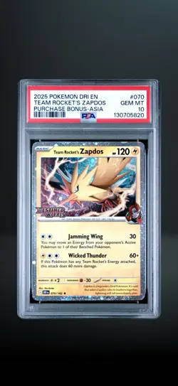Pokemon Team Rocket's Zapdos Gem Mint Sv10 Destined Rivals 070/182 PSA 10 2025 - Image 1