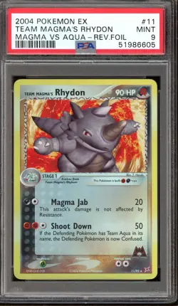 Pokemon Team Magma's Rhydon EX Magma Vs Aqua Reverse Holo Rare #11 PSA 9 Mint - Image 1