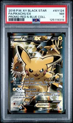 Pikachu EX XY124 FA Full Art XY Black Star Promo Pokemon TCG Red Blue PSA 7 - Image 1