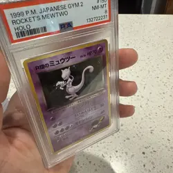 Pokemon 1999 Japanese Gym 2 ROCKET'S MEWTWO Holo Swirl #150 PSA 8 RARE - Image 3