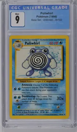 1999 Pokemon Base Set Poliwhirl #38/102 Unlimited CGC 9 MINT - Image 1